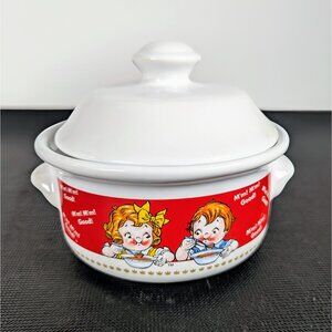 Vintage Campbell's Soup Kids Crock Covered Soup Bowl With Lids Houston Harvest